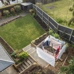 Aerial view of landscaped backyard after pool removal by Backyard Projects